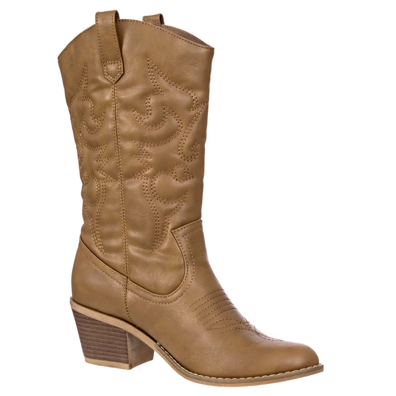 Charles Albert Cowboy Boots for Women Mid-Calf Boot Embroidered Western Cowgirl Boots in Tan Size 11 - Image 1